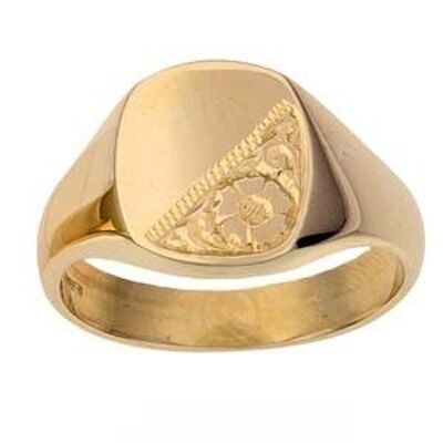 9ct Gold 14x12mm gents engraved TV shaped Signet Ring Size R