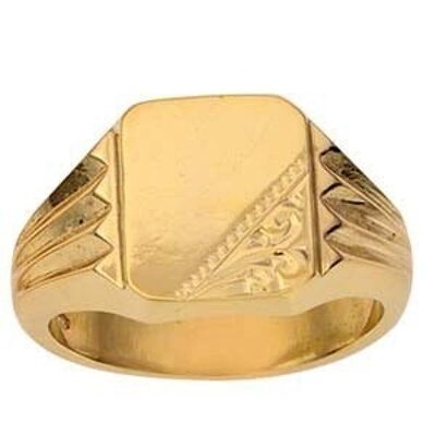 9ct Gold 12x11mm gents engraved rectangular Signet Ring Size R #1307N0