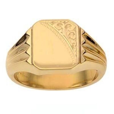 9ct Gold 12x11mm gents engraved rectangular Signet Ring Size R #1307N1