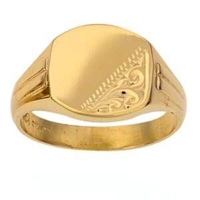 9ct Gold 13x14mm gents engraved TV shaped Signet Ring Size R