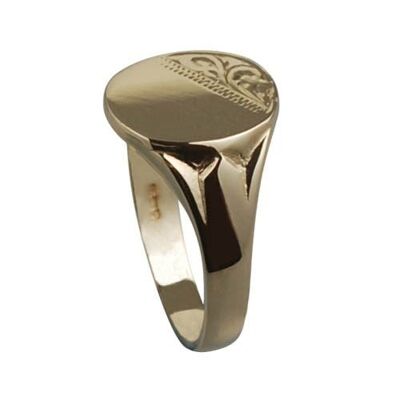 9ct Gold 13x12mm gents engraved oval Signet Ring Size S