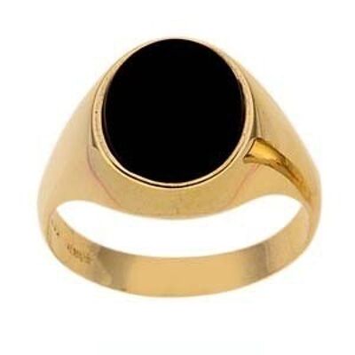 9ct Gold 12x10mm gents Onyx set oval Signet Ring Size R