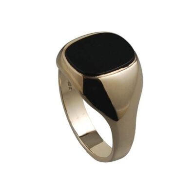 9ct Gold 14x12mm gents Onyx set oval Signet Ring Size U #1333