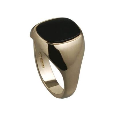 9ct Gold 15x13mm onyx cushion gents Signet Ring Size R #1334