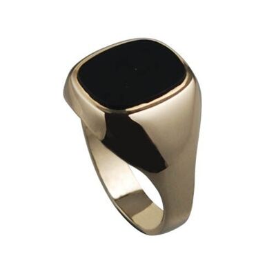 9ct Gold 15x13mm onyx cushion gents Signet Ring Size T #1335
