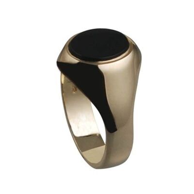 9ct Gold 12x10mm gents Onyx set Signet Ring Size R #1336