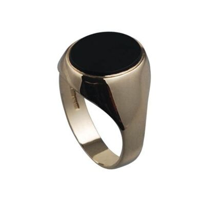 9ct Gold 12x10mm Onyx cushion gents Signet Ring Size R