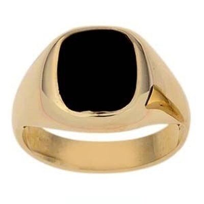 9ct Gold 12x10mm gents Onyx set cushion Signet Ring Size T #1339