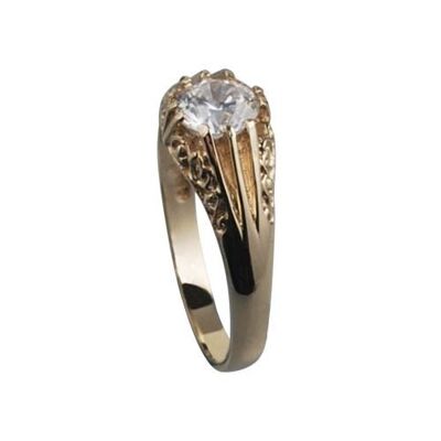 9ct Gold CZ set with carved shoulders Dress Ring Size T