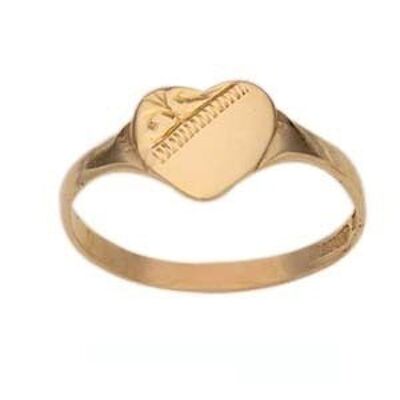 9ct Gold 7x7mm ladies engraved heart shaped Signet Ring Size G #1373