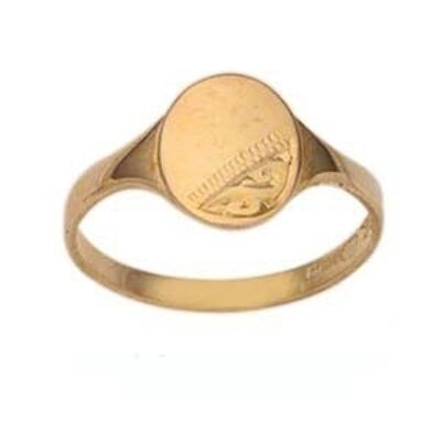 9ct Gold 7x6mm ladies engraved oval Signet Ring Size G