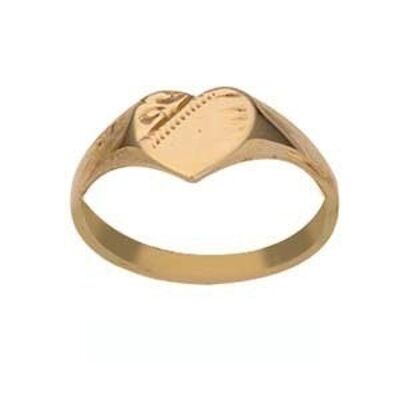 9ct Gold 5x5mm hand engraved heart ladies or babies Ring Size B