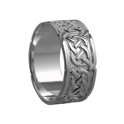 18ct White Gold 8mm celtic Wedding Ring Size L #1499