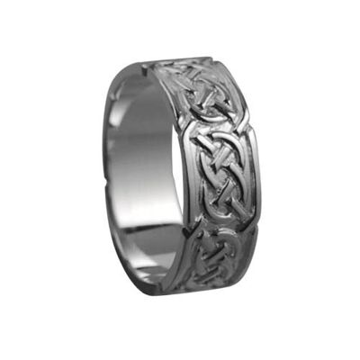 18ct White Gold 8mm celtic Wedding Ring Size V #1499