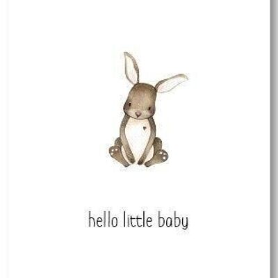 Greeting card hello little baby rabbit