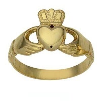 9ct Gold 12mm ladies Claddagh Ring Size J