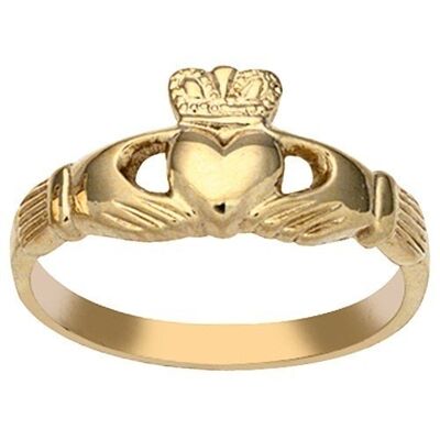 9ct Gold 9x24mm ladies Claddagh Ring Size J