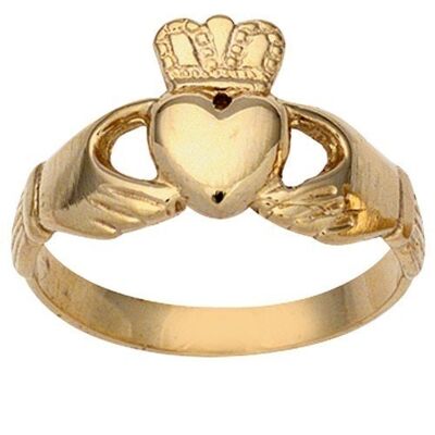 9ct Gold 11x30mm gents Claddagh Ring Size R
