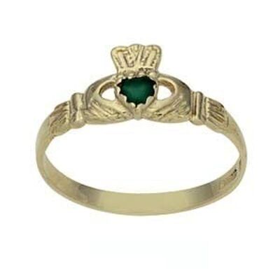 9ct Gold 7mm Green Agate set ladies Claddagh Ring Size J