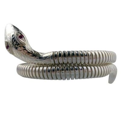 Silver single coil Snake Bracelet with Ruby set eyes