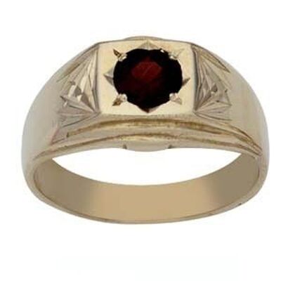 9ct Gold square diamond cut shoulders set with Garnet Dress Ring Size R