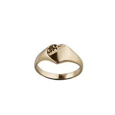 9ct Gold 9x9mm solid hand engraved heart shaped Signet Ring Size J