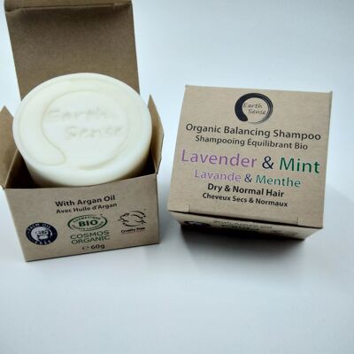 Shampoing Solide Équilibrant Bio - Lavande & Menthe - 1 pièce - Emballage 100% papier