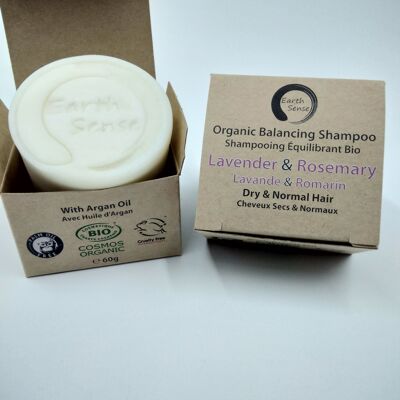 Organic Balancing Solid Shampoo - Lavender & Rosemary - 1 piece - 100% paper packaging