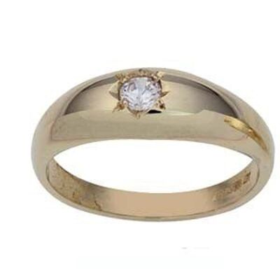 9ct Gold CZ Gypsy set solitaire Dress Ring Size T