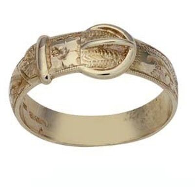 9ct Gold hand engraved Buckle Ring Size S