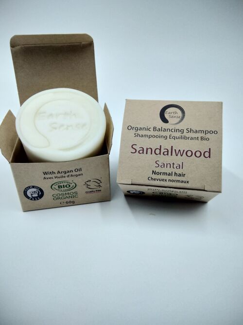 Organic Balancing Solid Shampoo - Sandalwood - 1 piece - 100% paper packaging