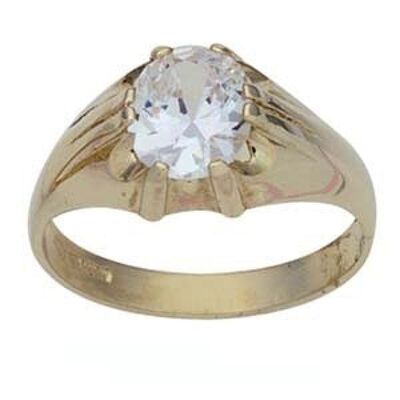 9ct Gold oval solitaire CZ set Dress Ring Size R