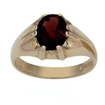 9ct Gold oval solitaire garnet set Dress Ring Size X