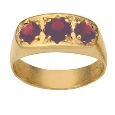 9ct Gold set with 3 Garnet's Dress Ring Size R
