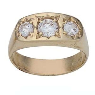 9ct Gold set with 3 CZ's Dress Ring Size S