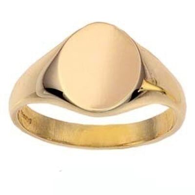 9ct Gold 11x10mm solid plain oval Signet Ring Size J