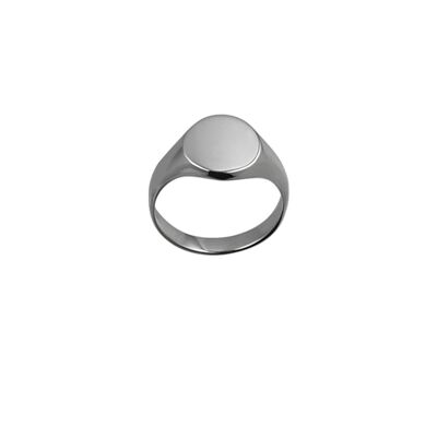 Silver 11x10mm solid plain oval Signet Ring Size J