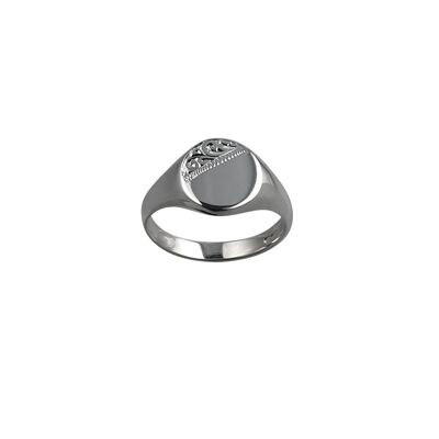 Silver 11x10mm solid hand engraved oval Signet Ring Size J