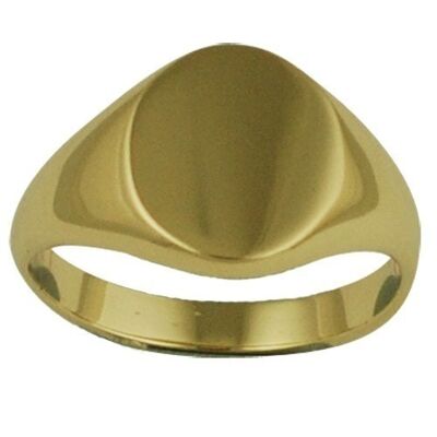 9ct Gold 12x12mm solid plain oval Signet Ring Size J
