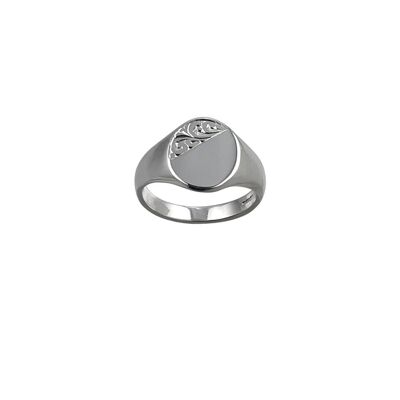 Silver 12x9mm solid hand engraved oval Signet Ring Size J