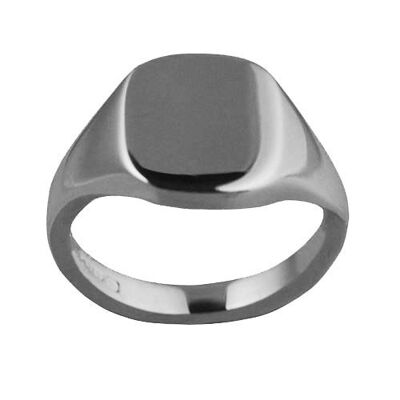 18ct White Gold 12x10mm solid plain cushion Signet Ring Size J
