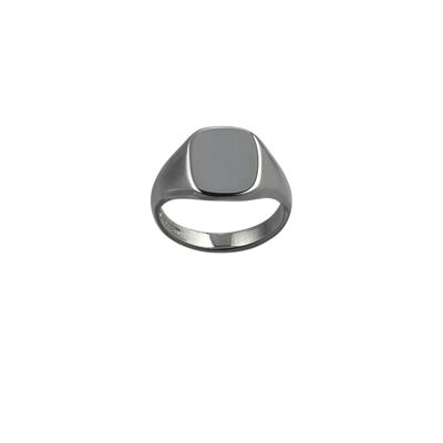 Silver 12x10mm solid plain cushion Signet Ring Size J