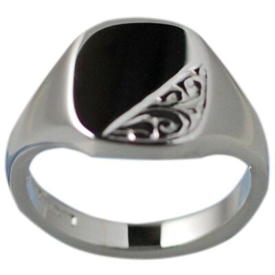 Silver 12x10mm solid hand engraved cushion Signet Ring Size J