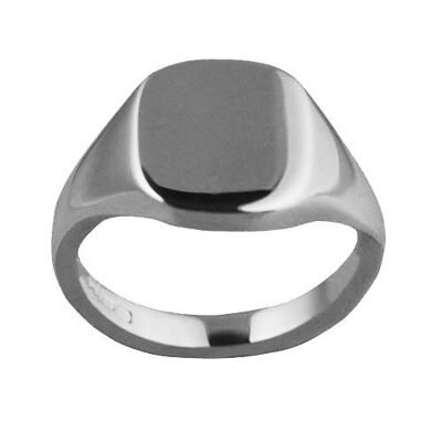 9ct White Gold 12x10mm solid plain cushion Signet Ring Size N