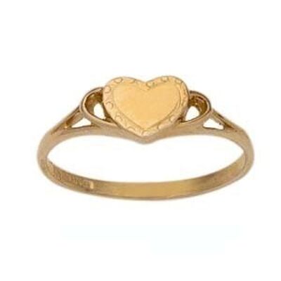 9ct Gold hand engraved heart with split shoulders Signet Ring Size J