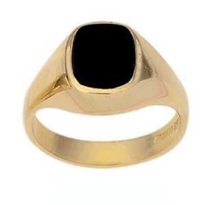 9ct Gold Onyx set cushion Signet Ring Size Q