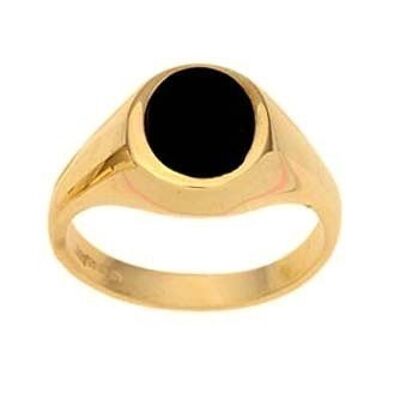 9ct Gold 11x9mm Onyx set oval Signet Ring Size J
