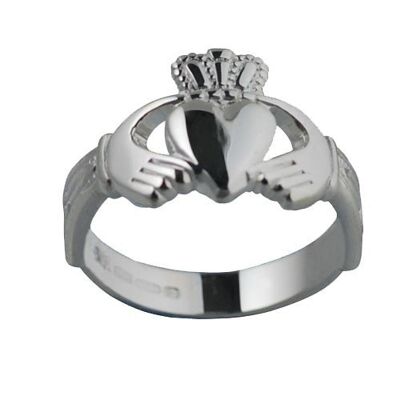 Silver 12mm Trinity knot shoulder ladies Claddagh Ring Size J