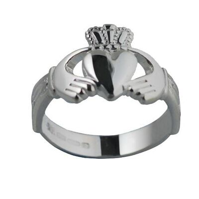 Silver 12mm Trinity knot shoulder ladies Claddagh Ring Size M