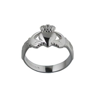 Silver 13mm Trinity knot shoulder ladies or Boys Claddagh Ring Size N